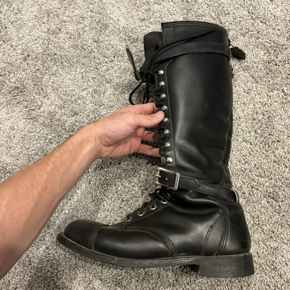 Harley Davidson Boots Mens 9 M Motorcycle Tall Leather Lace Up Buckle Biker USA